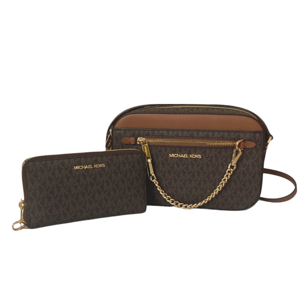 Set Duo Michael Kors Women’s Crossbody bag & Wristlet Wallet Leather MK Brown